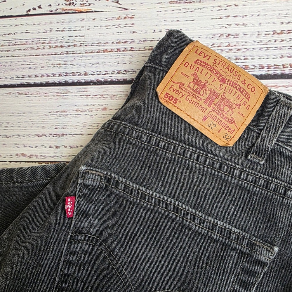 Levis 505 Regular Fit Straight Leg Jeans Men 32x32 Faded Black 100% Cotton Denim
